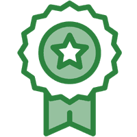 Green icon of an award ribbon.