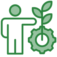Green icon of a person with a growth plant.