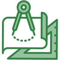 Green icon of drafting tools.